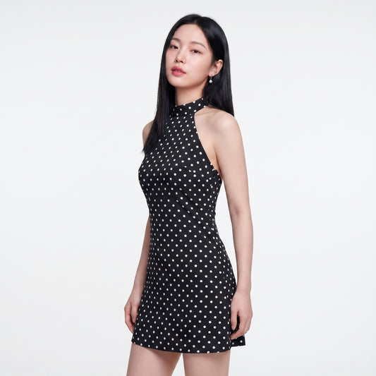 Remi Women's Mini Dress Polka Dot Bodycon, Halter Neck