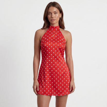 Remi Women's Mini Dress Polka Dot Bodycon, Halter Neck