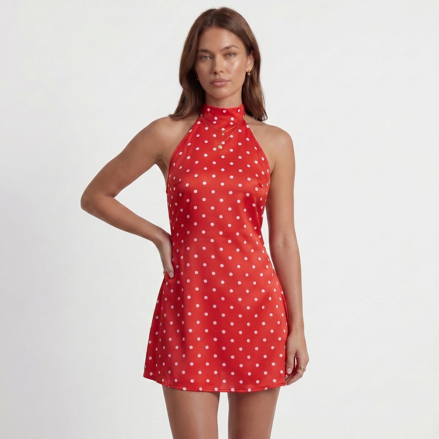 Remi Women's Mini Dress Polka Dot Bodycon, Halter Neck