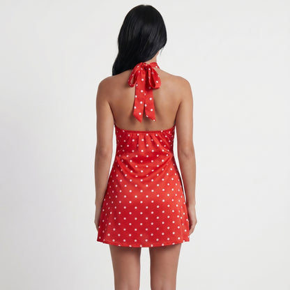 Remi Women's Mini Dress Polka Dot Bodycon, Halter Neck