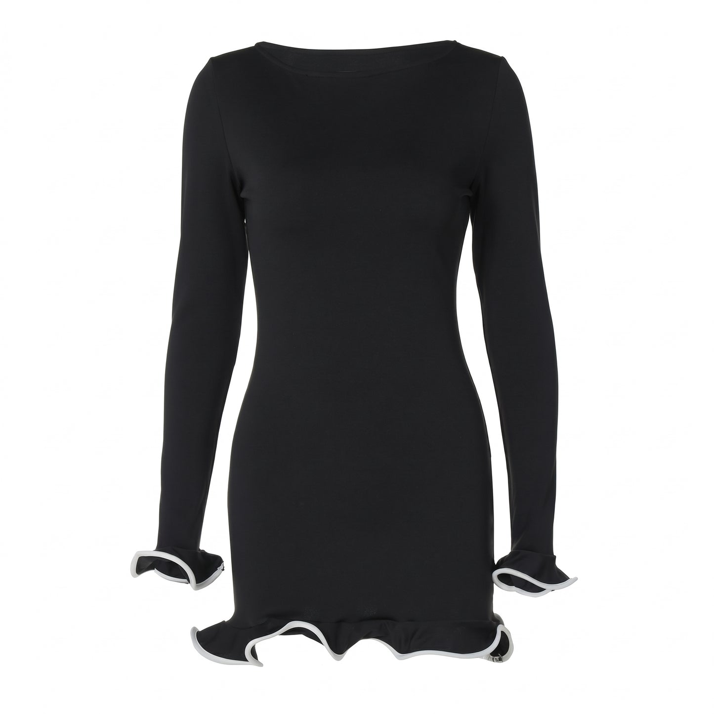 Romy Women's Ruffle Hem Mini Dress, Long Sleeve Boat Neck