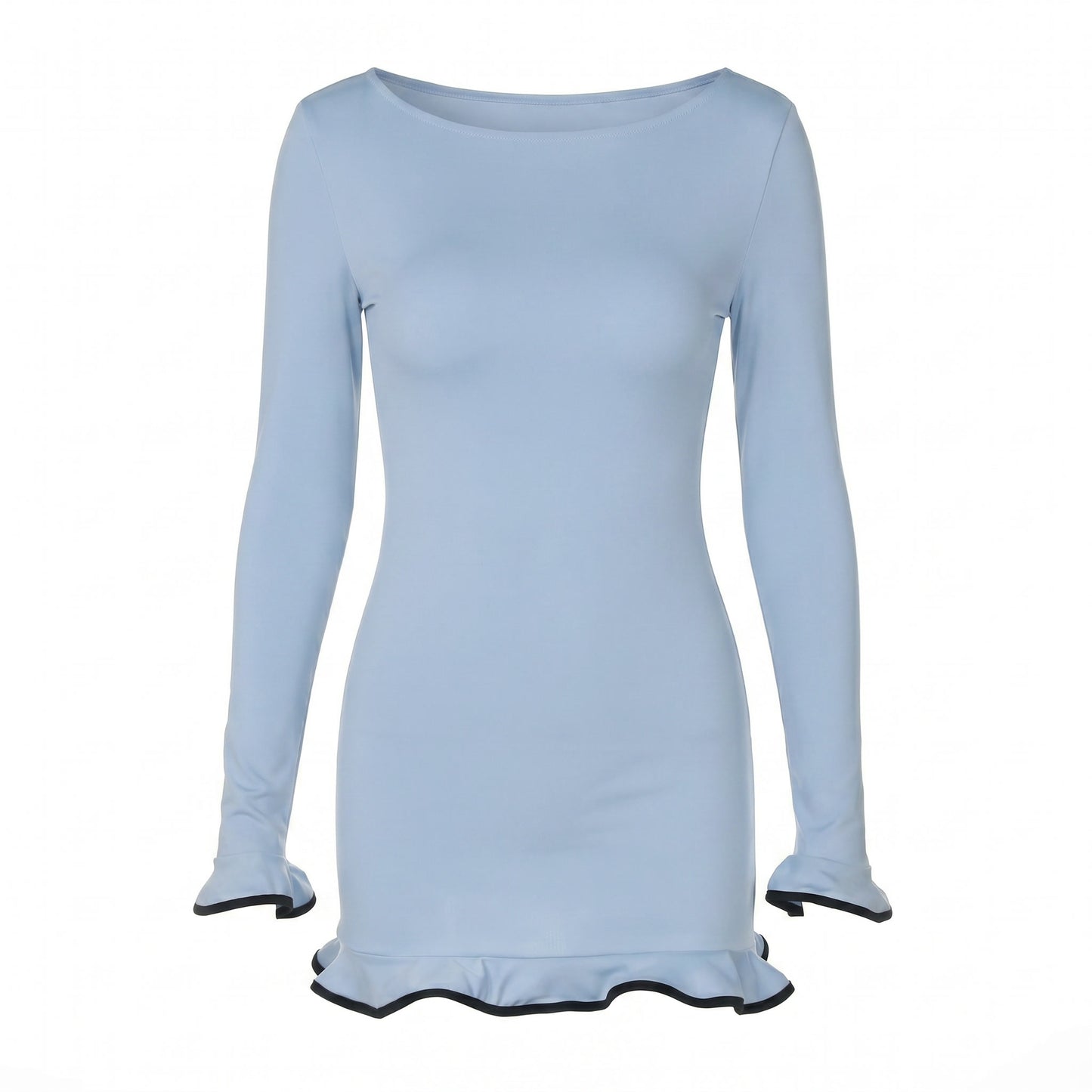 Romy Women's Ruffle Hem Mini Dress, Long Sleeve Boat Neck