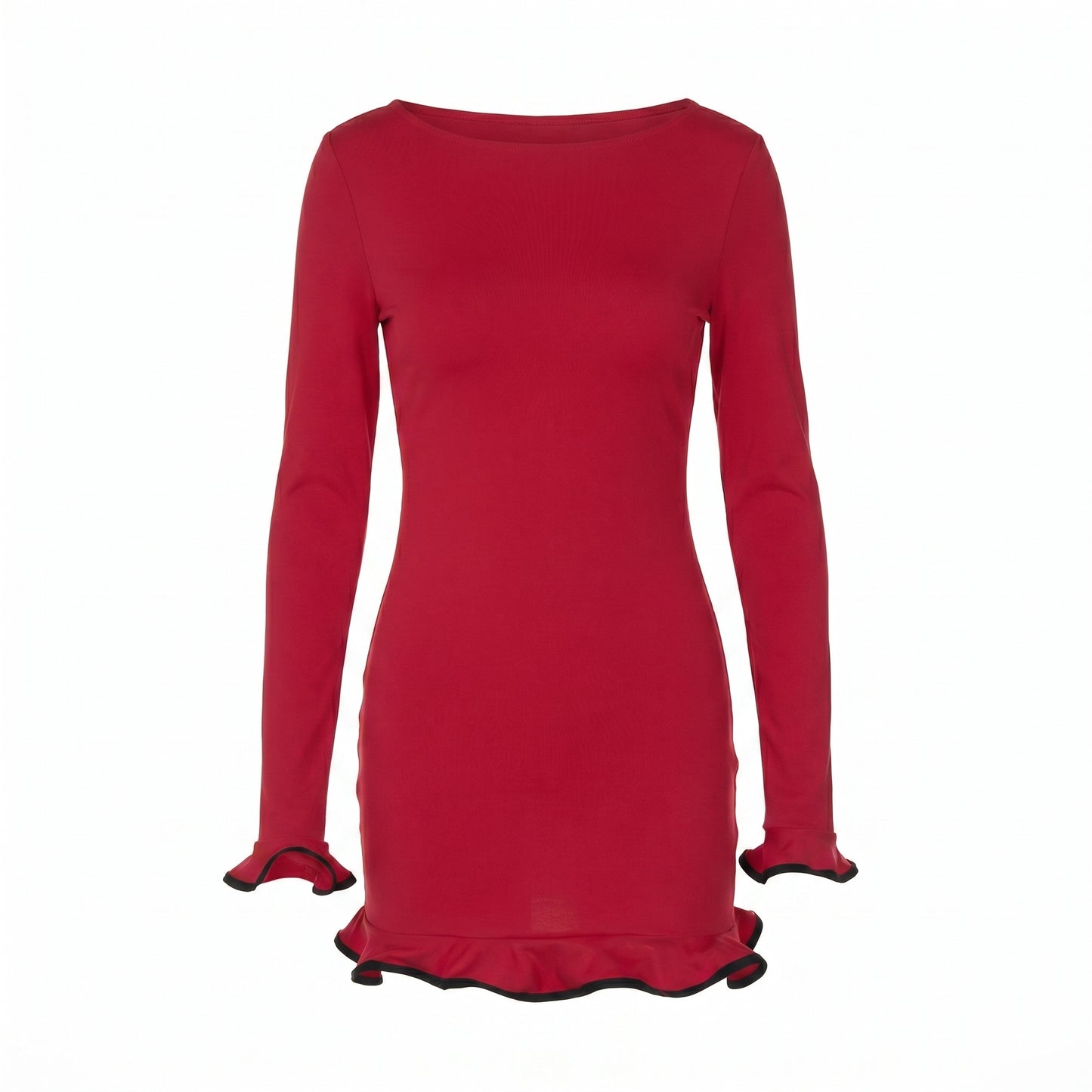Romy Women's Ruffle Hem Mini Dress, Long Sleeve Boat Neck