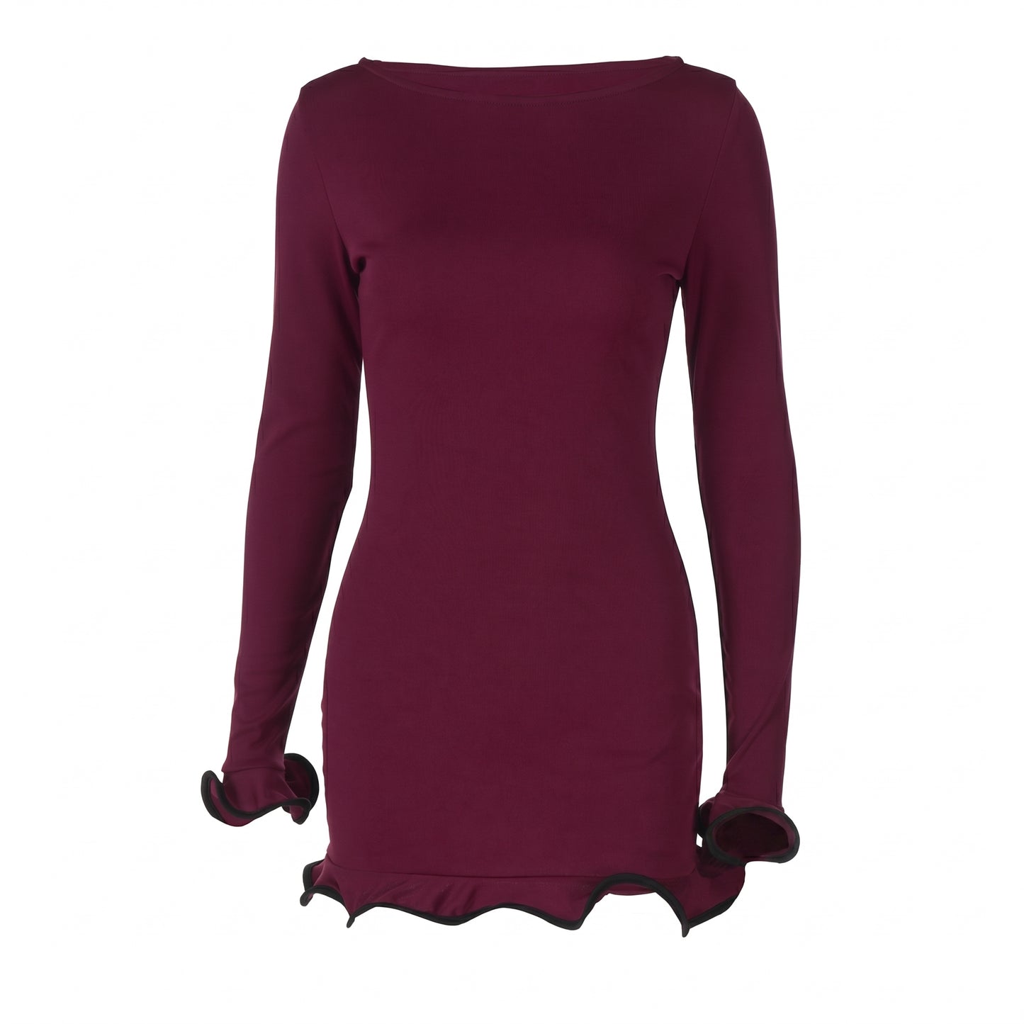 Romy Women's Ruffle Hem Mini Dress, Long Sleeve Boat Neck