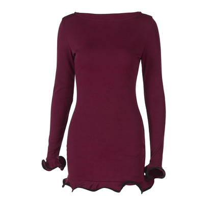 Romy Women's Ruffle Hem Mini Dress, Long Sleeve Boat Neck