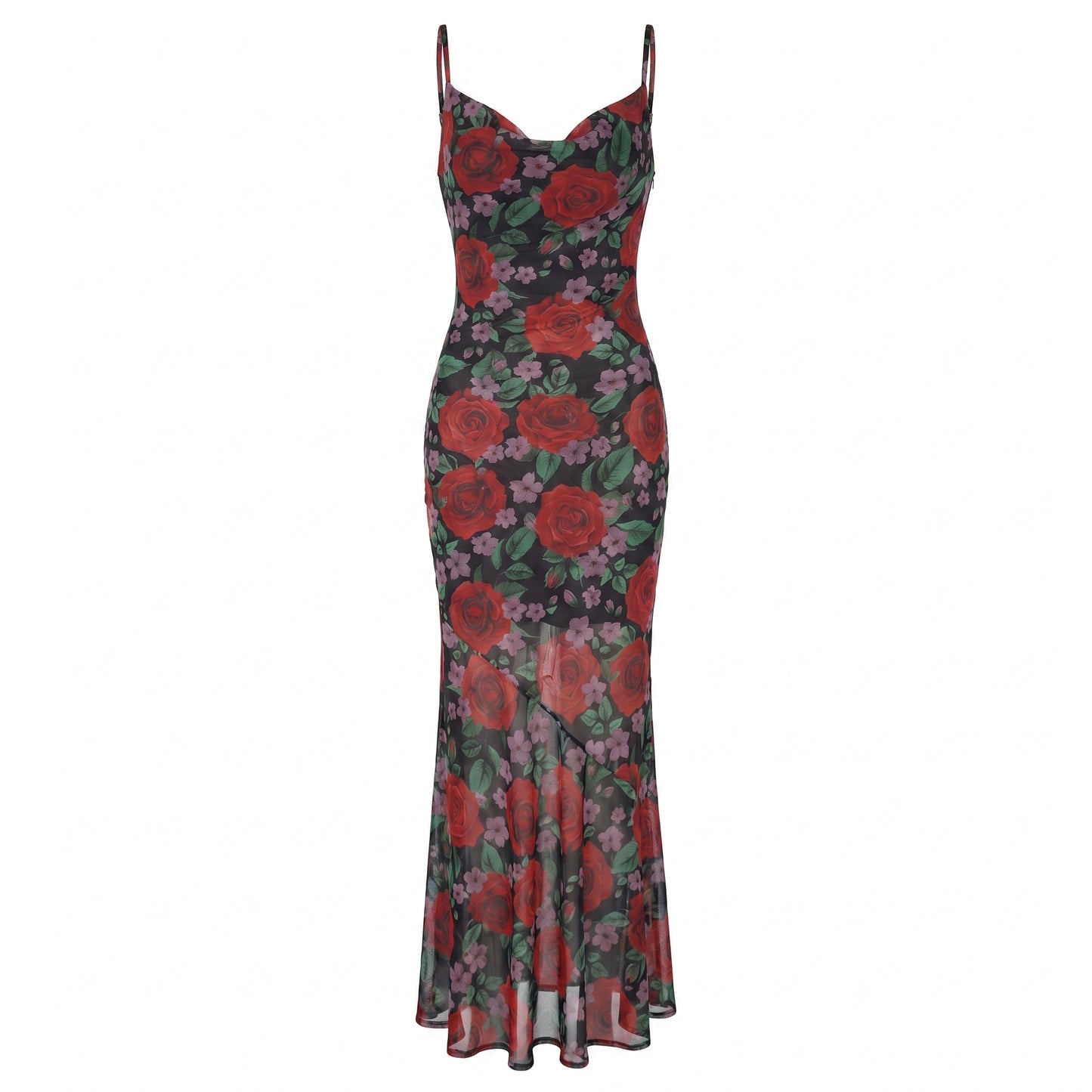 Rosa Women's Rose Print Slip Maxi Dress, Spaghetti Strap Slim Fit