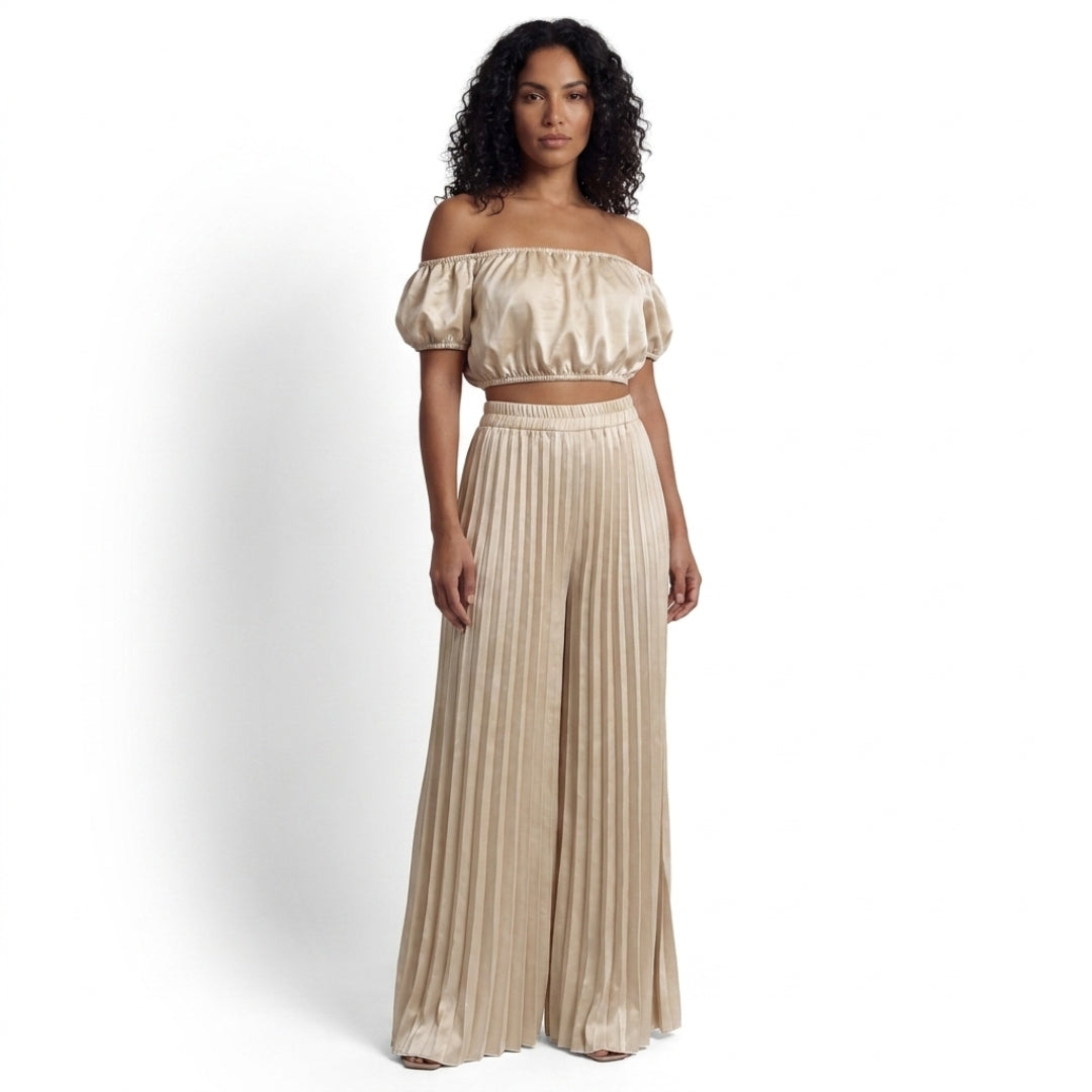 Rosalie Women’s Off-Shoulder Pleated Pants Set