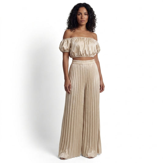Rosalie Women’s Off-Shoulder Pleated Pants Set