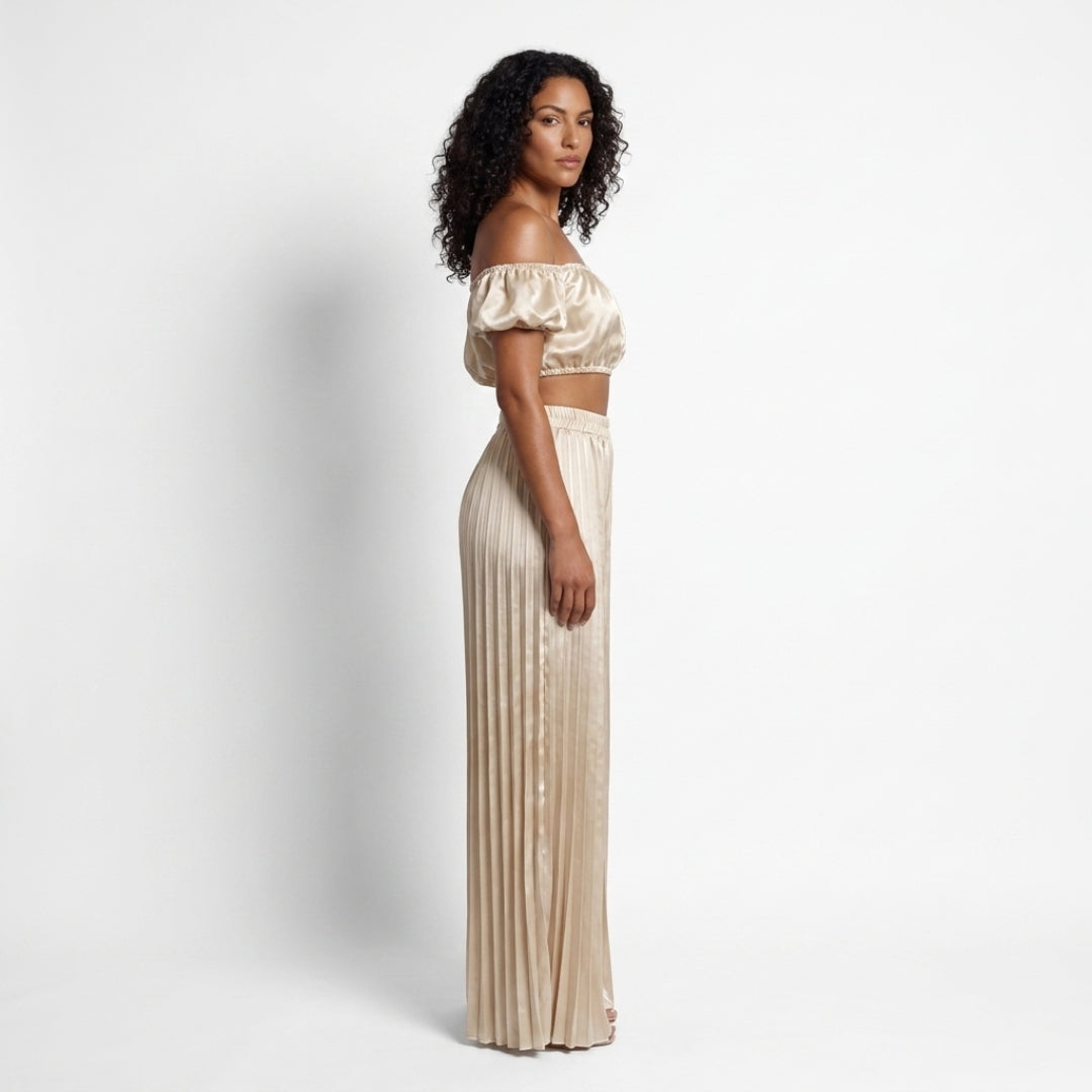 Rosalie Women’s Off-Shoulder Pleated Pants Set