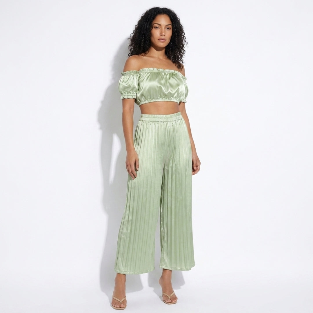 Rosalie Women’s Off-Shoulder Pleated Pants Set