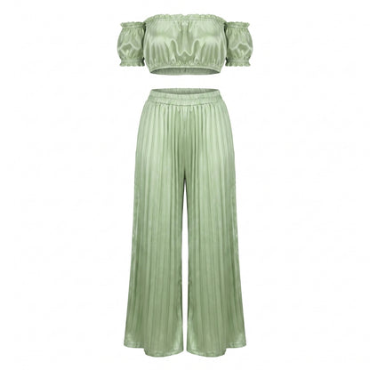 Rosalie Women’s Off-Shoulder Pleated Pants Set