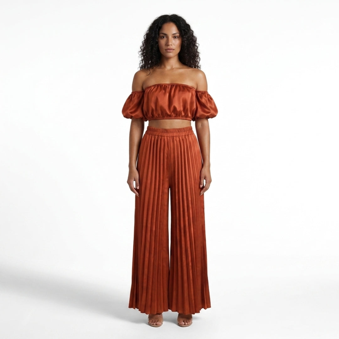 Rosalie Women’s Off-Shoulder Pleated Pants Set