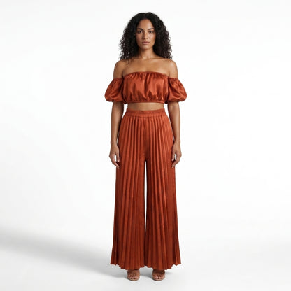Rosalie Women’s Off-Shoulder Pleated Pants Set