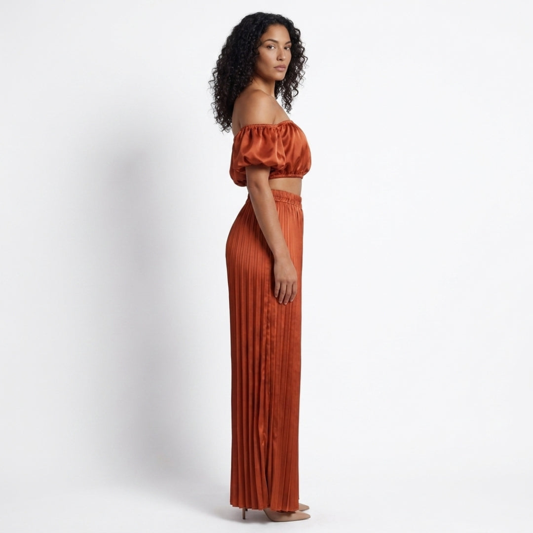 Rosalie Women’s Off-Shoulder Pleated Pants Set
