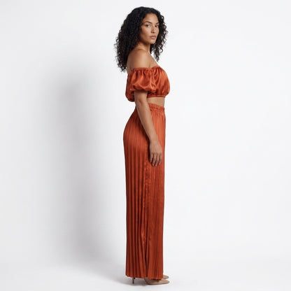 Rosalie Women’s Off-Shoulder Pleated Pants Set