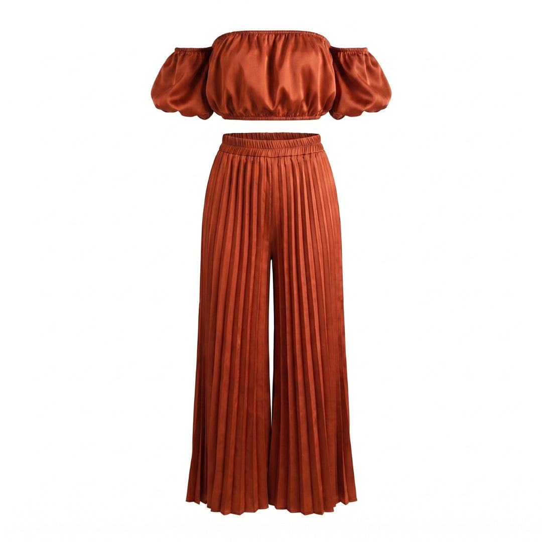 Rosalie Women’s Off-Shoulder Pleated Pants Set