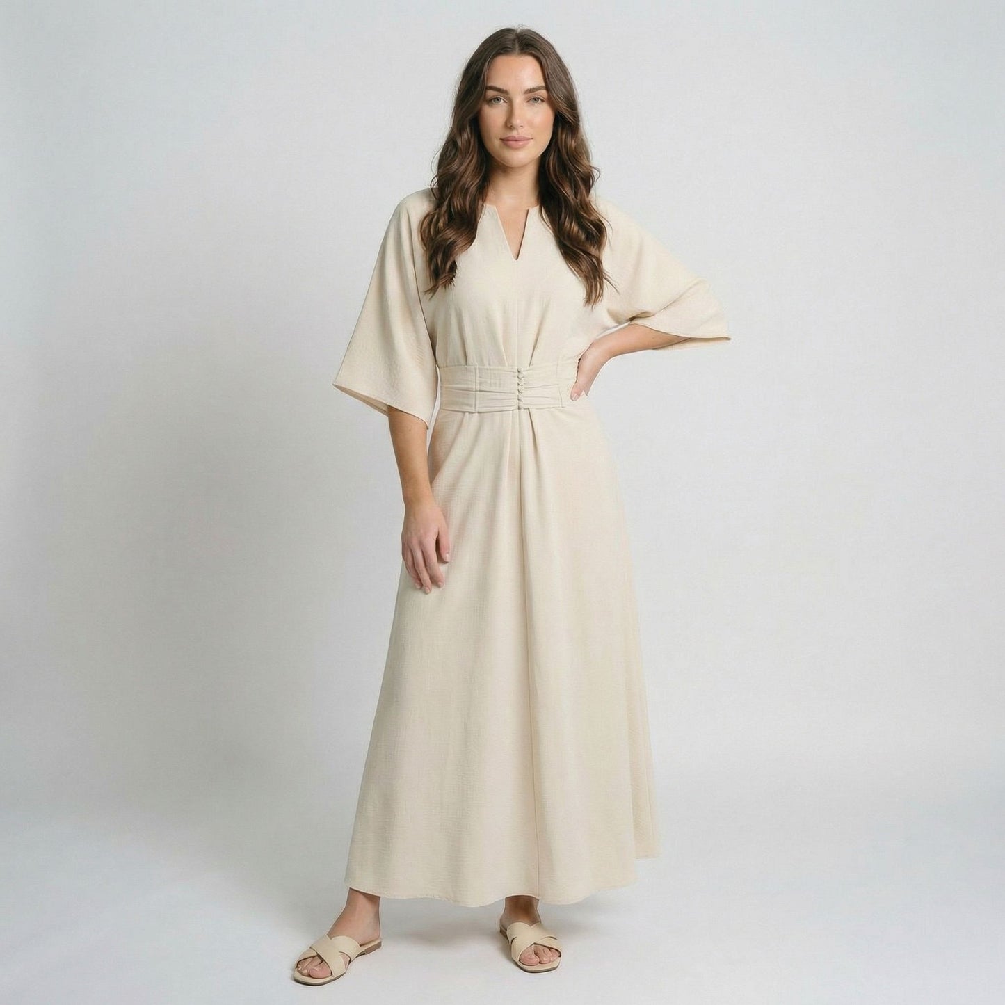 Rosalie | Women’s Polyester Maxi Dress Belted V-Neck