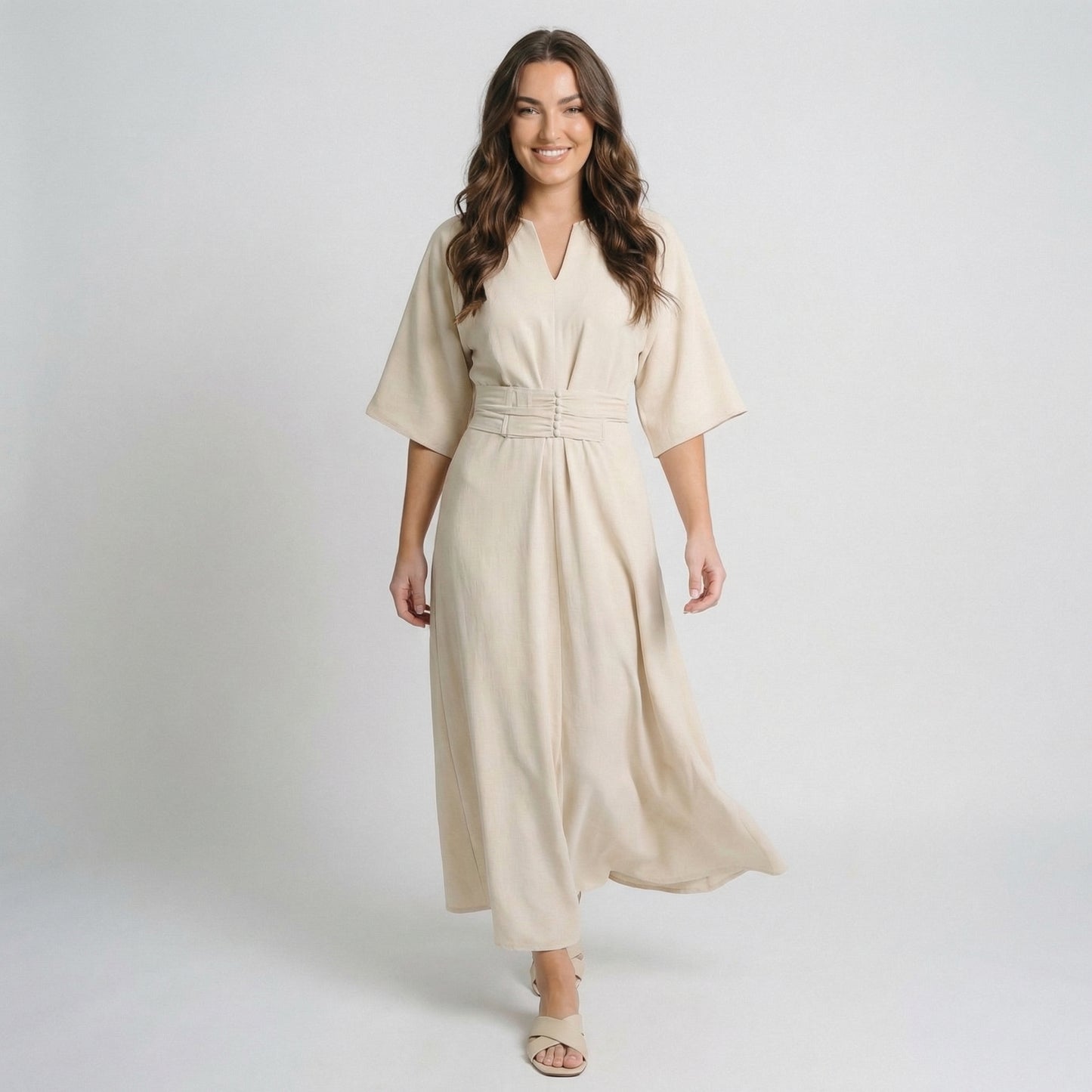 Rosalie | Women’s Polyester Maxi Dress Belted V-Neck