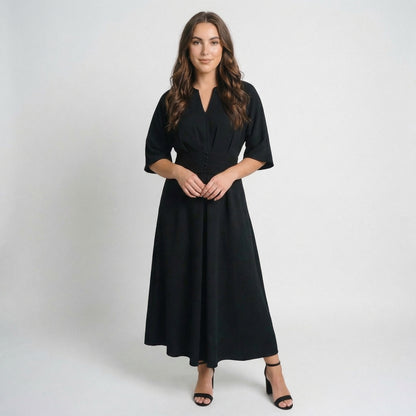 Rosalie | Women’s Polyester Maxi Dress Belted V-Neck