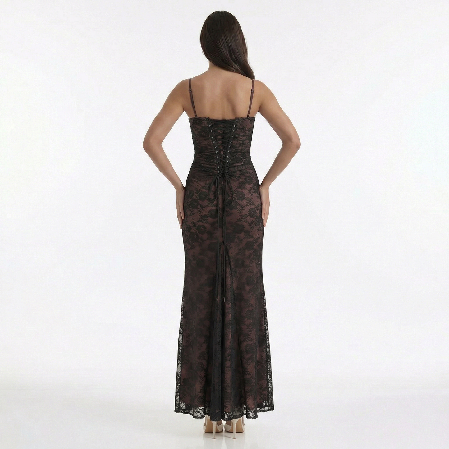 Rose | Women’s Lace Square-Neck Maxi Dress with Ruched Waist