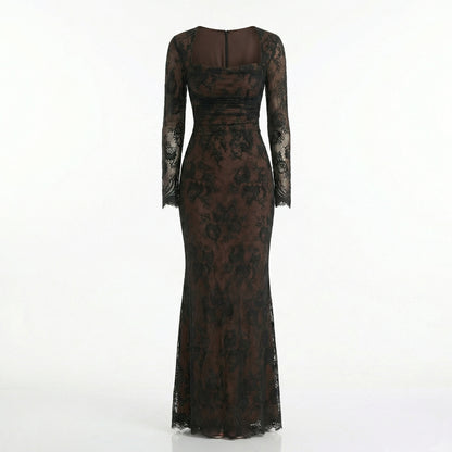 Rose | Women’s Lace Square-Neck Maxi Dress with Ruched Waist