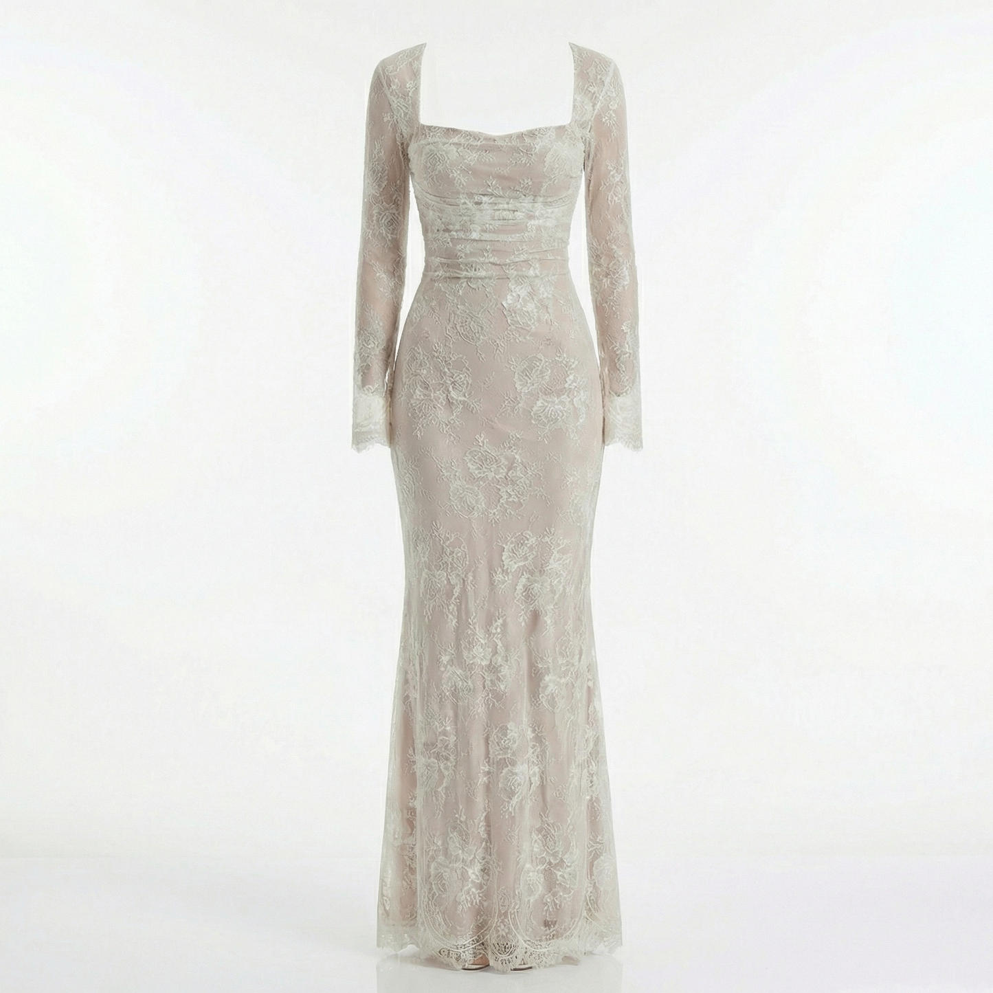 Rose | Women’s Lace Square-Neck Maxi Dress with Ruched Waist