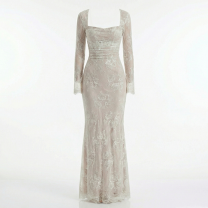 Rose | Women’s Lace Square-Neck Maxi Dress with Ruched Waist