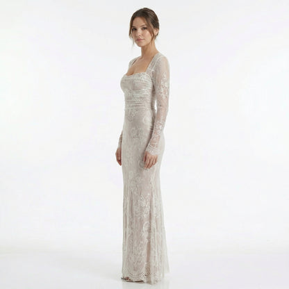 Rose | Women’s Lace Square-Neck Maxi Dress with Ruched Waist