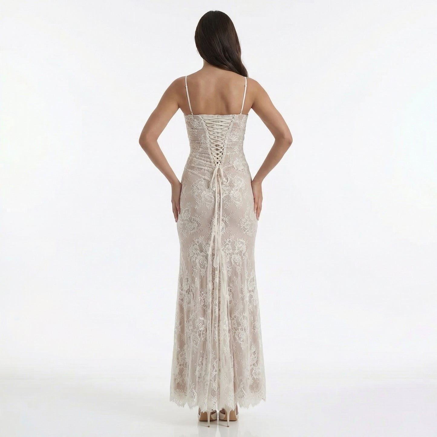 Rose | Women’s Lace Square-Neck Maxi Dress with Ruched Waist