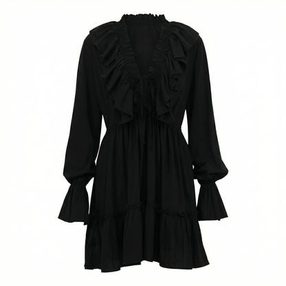 Rosie Women's Ruffle Bell Sleeve Mini Dress, V-Neck Elastic Waist Tiered