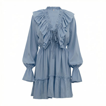 Rosie Women's Ruffle Bell Sleeve Mini Dress, V-Neck Elastic Waist Tiered