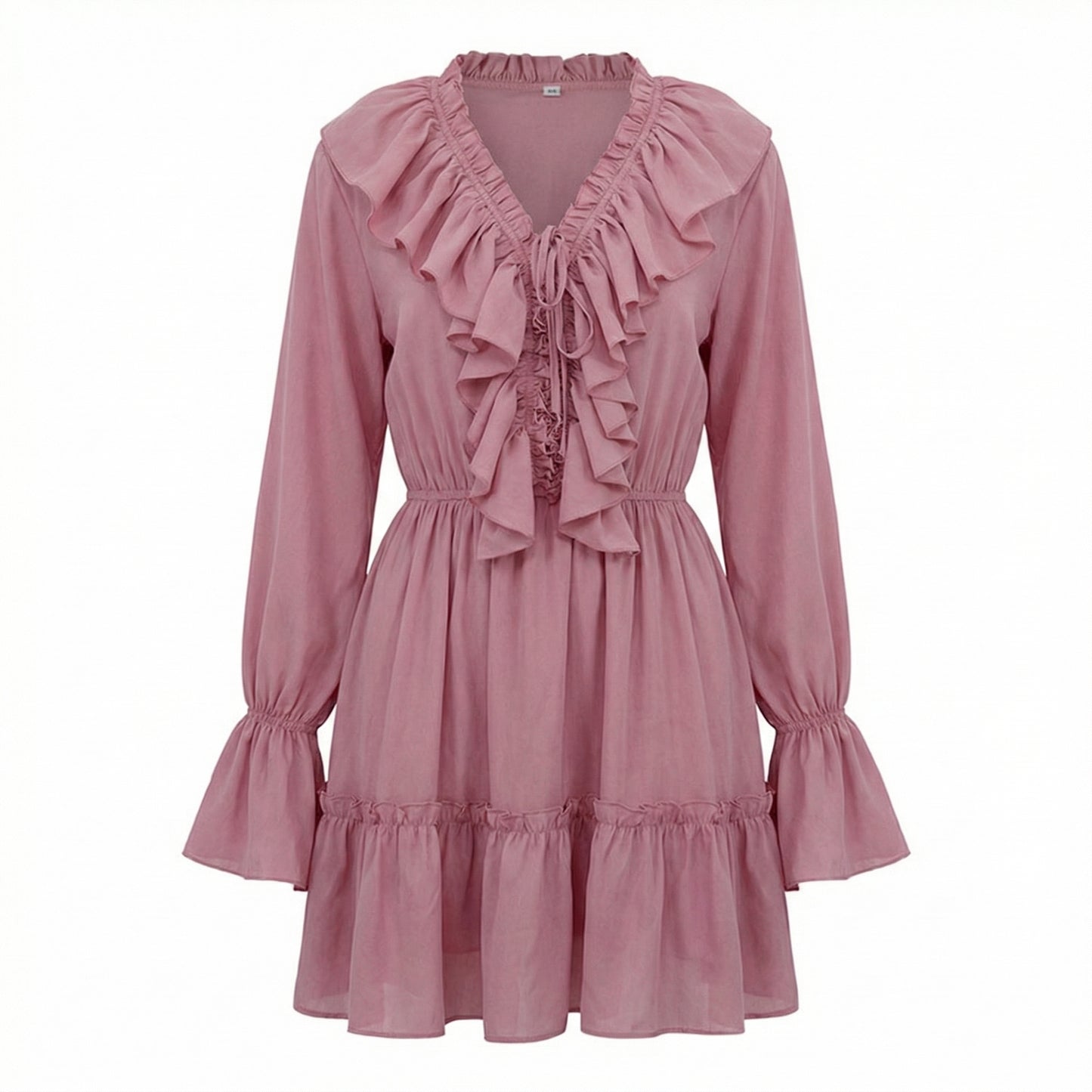 Rosie Women's Ruffle Bell Sleeve Mini Dress, V-Neck Elastic Waist Tiered