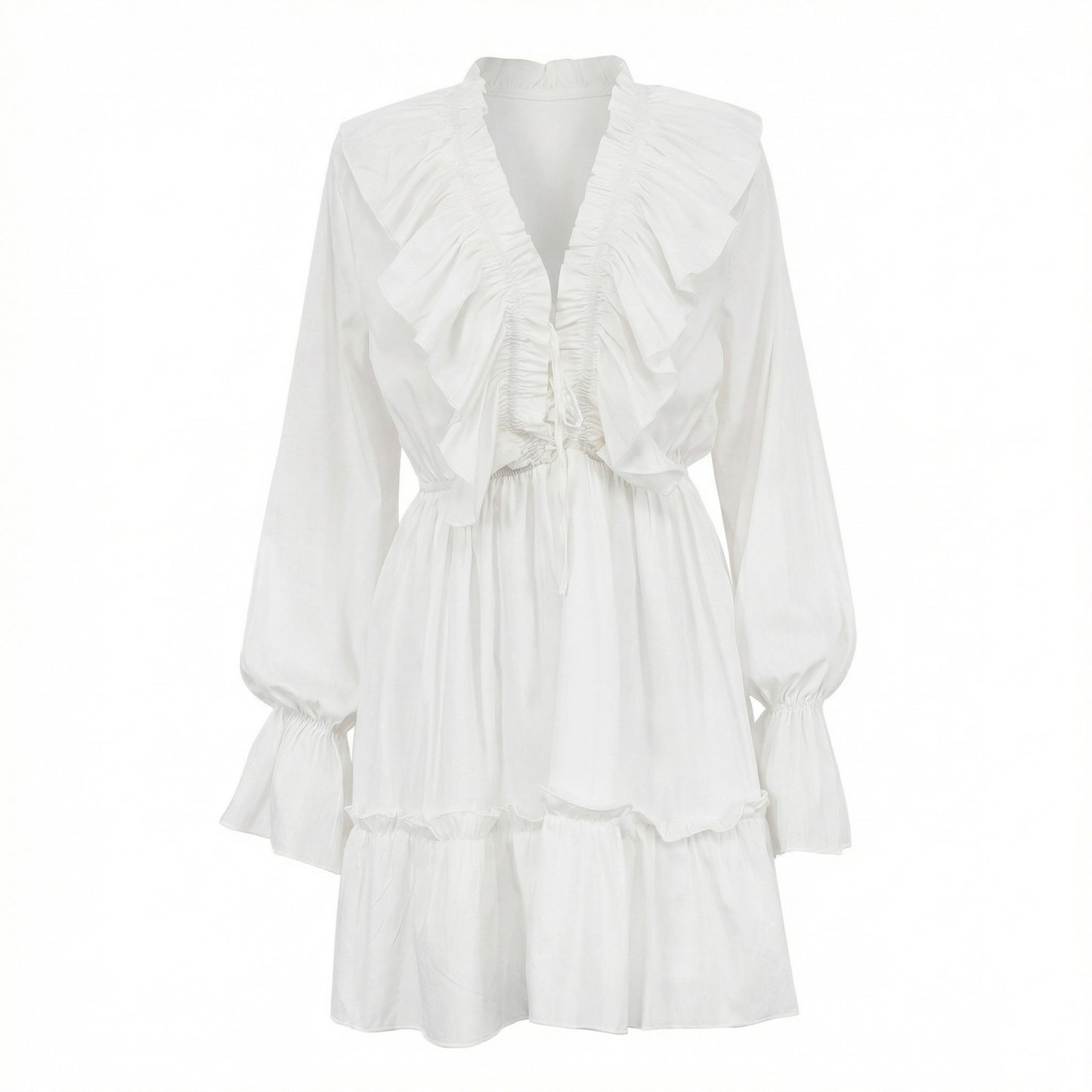 Rosie Women's Ruffle Bell Sleeve Mini Dress, V-Neck Elastic Waist Tiered