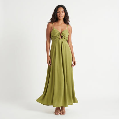 Sage Women's Maxi Dress Cutout Waist Ruched, Spaghetti Strap