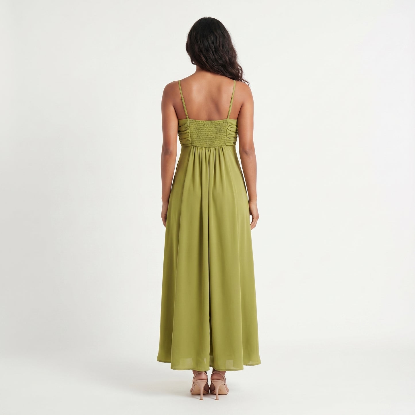 Sage Women's Maxi Dress Cutout Waist Ruched, Spaghetti Strap