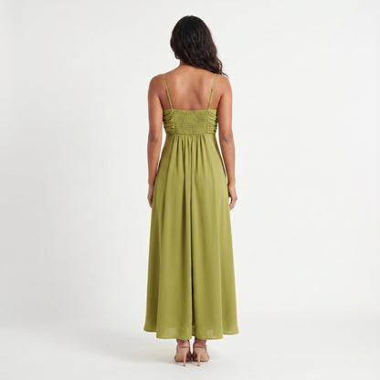 Sage Women's Maxi Dress Cutout Waist Ruched, Spaghetti Strap