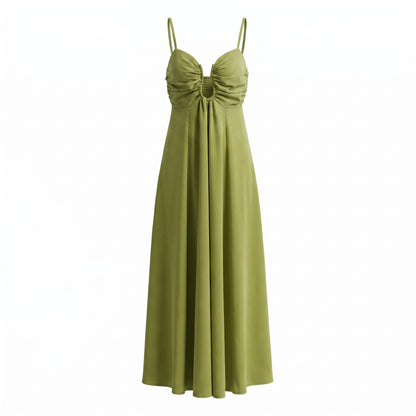 Sage Women's Maxi Dress Cutout Waist Ruched, Spaghetti Strap