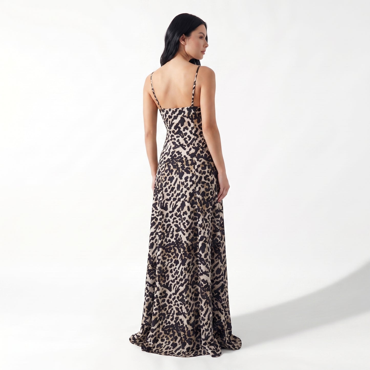 Savana Women's Leopard Print Slip Maxi Dress, Spaghetti Strap V-Neck