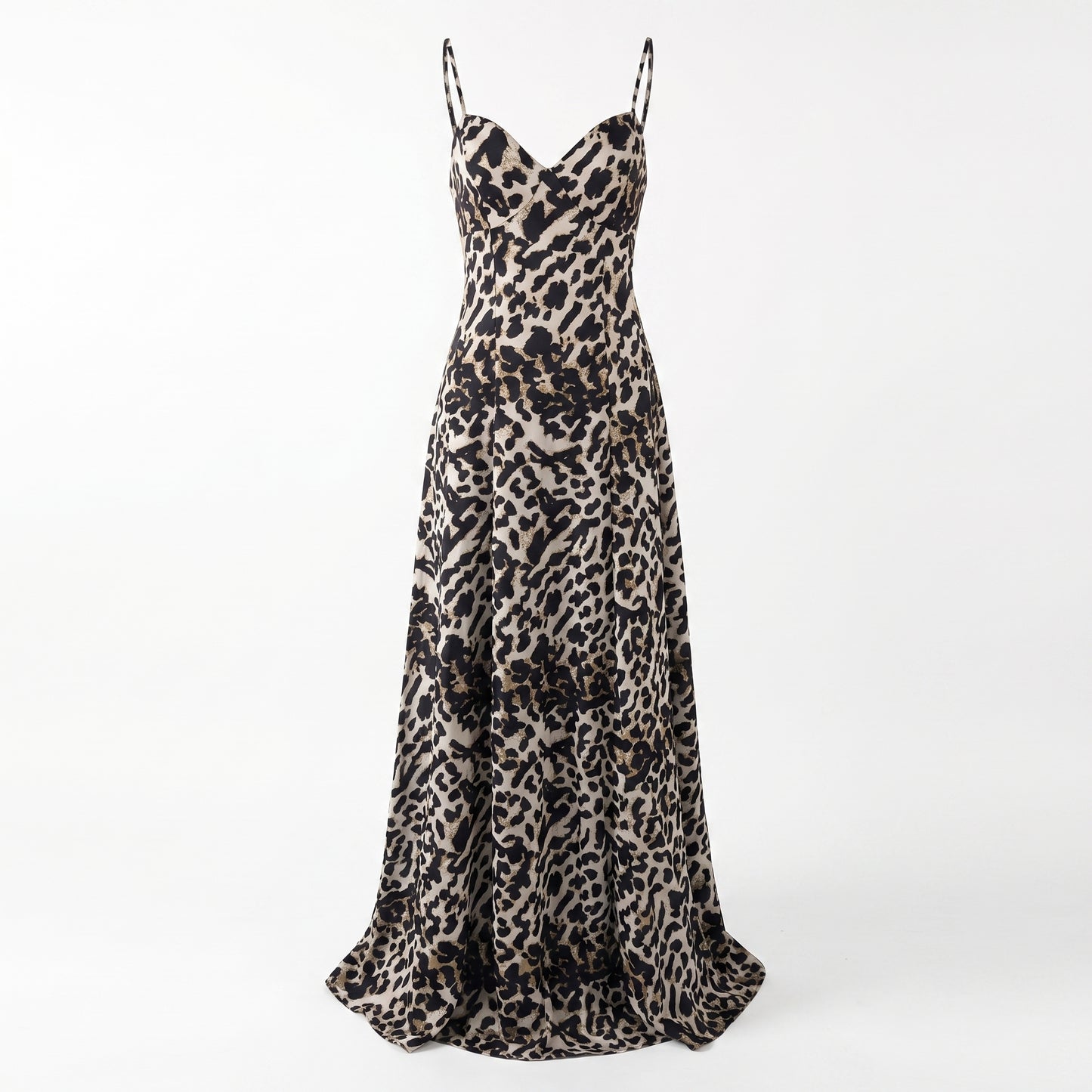 Savana Women's Leopard Print Slip Maxi Dress, Spaghetti Strap V-Neck