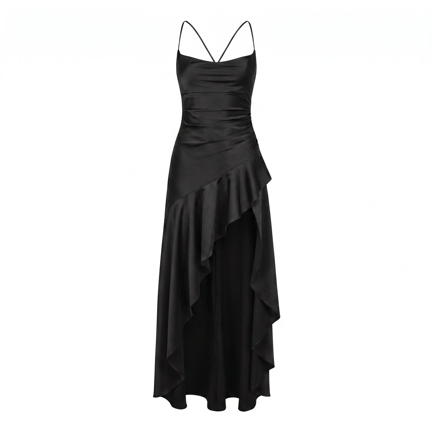 Scarlett Women's Lace Up Back Ruffle Maxi Dress, Cowl Neck High Low