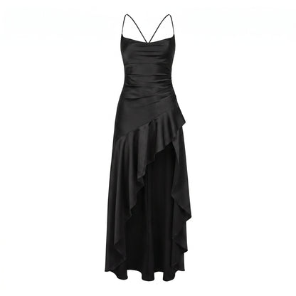Scarlett Women's Lace Up Back Ruffle Maxi Dress, Cowl Neck High Low