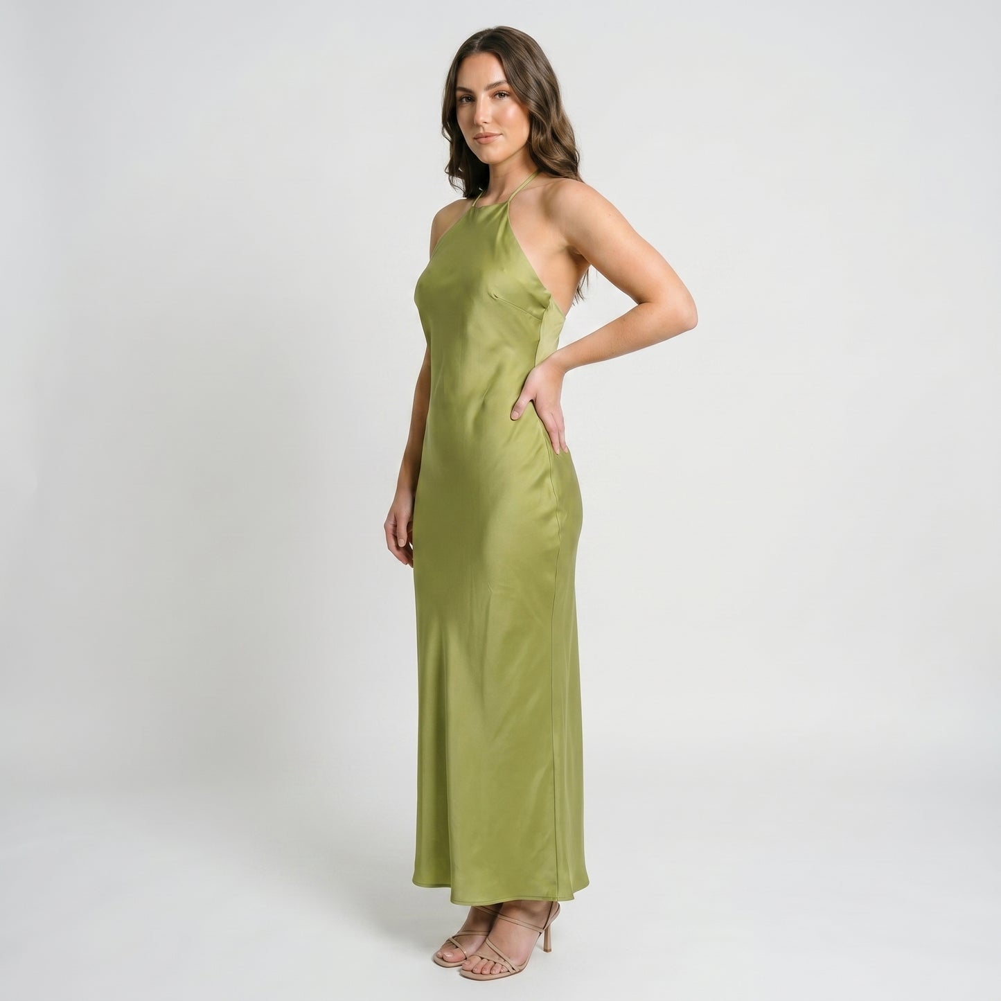 Seren Women's Maxi Dress Satin Halter Backless, Slip A-Line