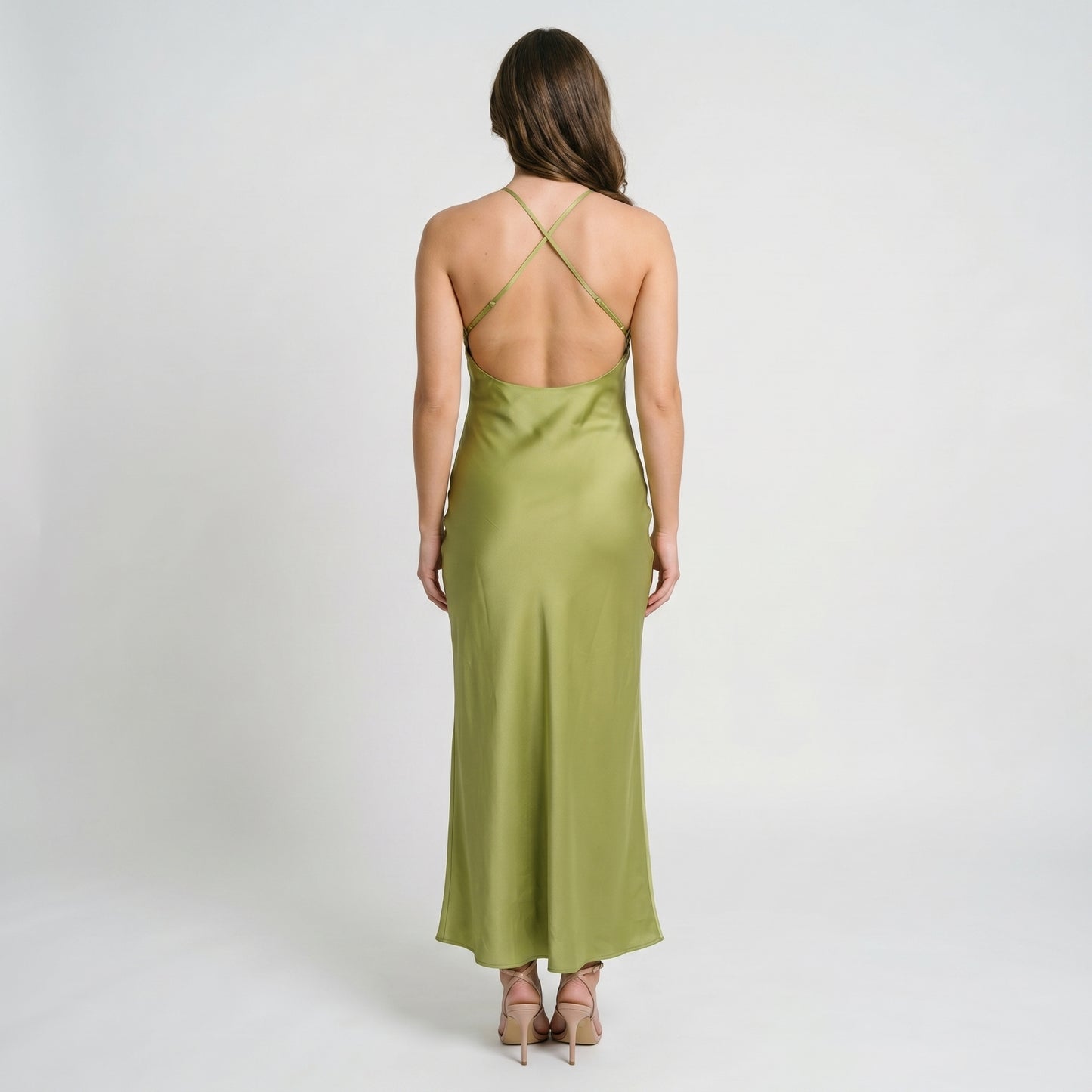 Seren Women's Maxi Dress Satin Halter Backless, Slip A-Line