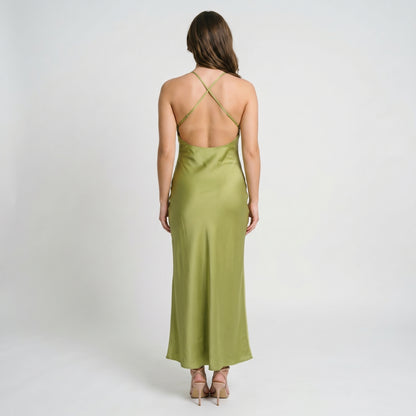 Seren Women's Maxi Dress Satin Halter Backless, Slip A-Line