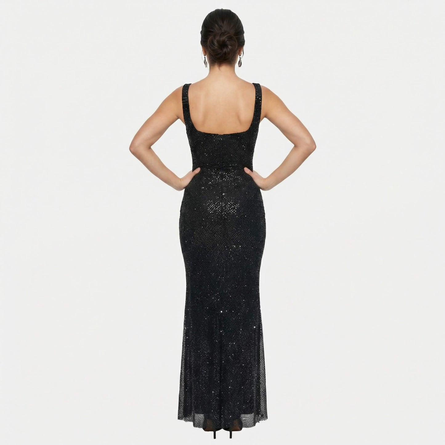 Serena | Women’s Rhinestone Stretch-Mesh Maxi Dress, Square-Neck