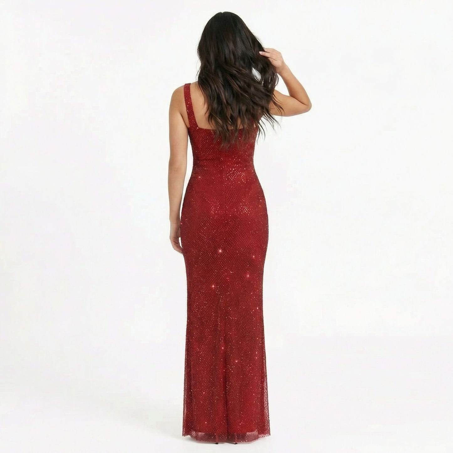 Serena | Women’s Rhinestone Stretch-Mesh Maxi Dress, Square-Neck