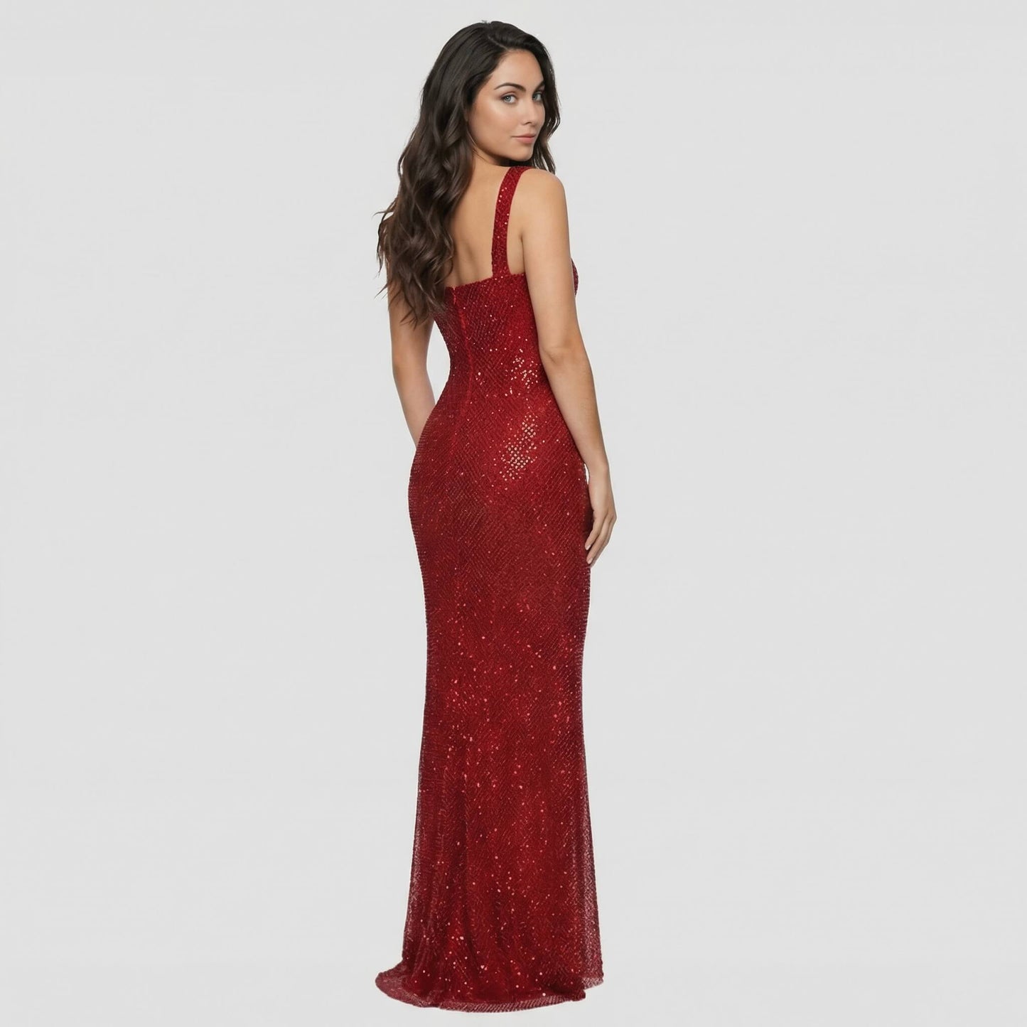 Serena | Women’s Rhinestone Stretch-Mesh Maxi Dress, Square-Neck