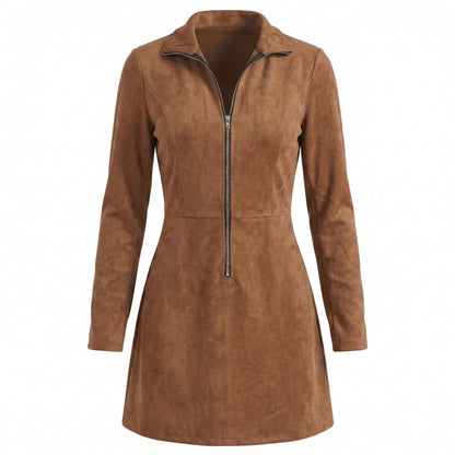 Séverine | Women’s Stretch Polyester Long-Sleeve Mini Dress Zip