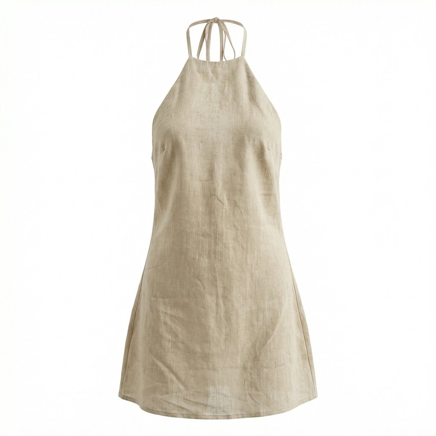 Sienna Women's Linen Halter Neck Mini Dress, Sleeveless Open Back A-Line