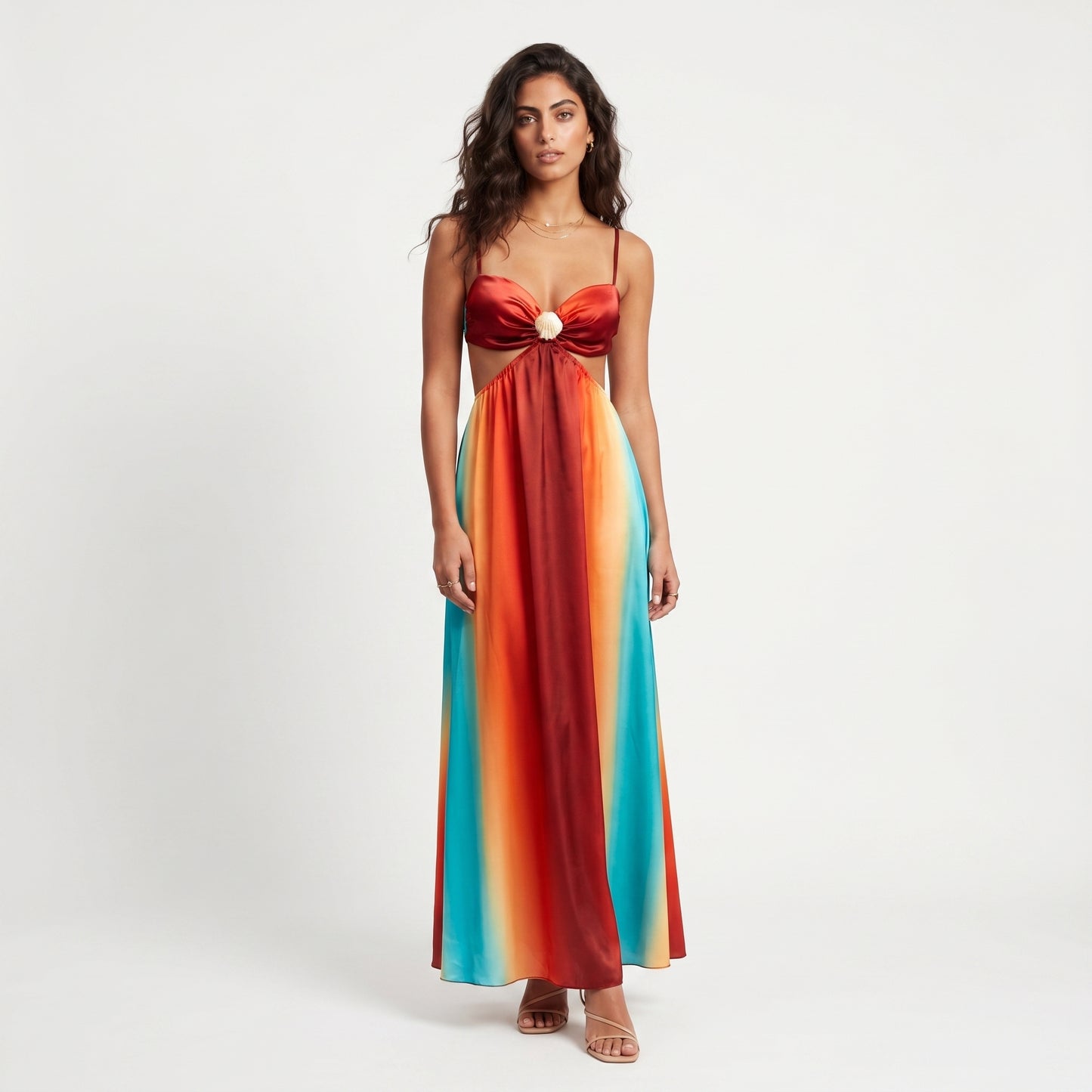 Soleil Women's Maxi Dress Gradient Halter Cutout, High Waist